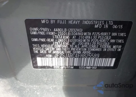 2015 Subaru Forester 2.5I Limited from USA, damaged, VIN JF2SJARC4FH825589